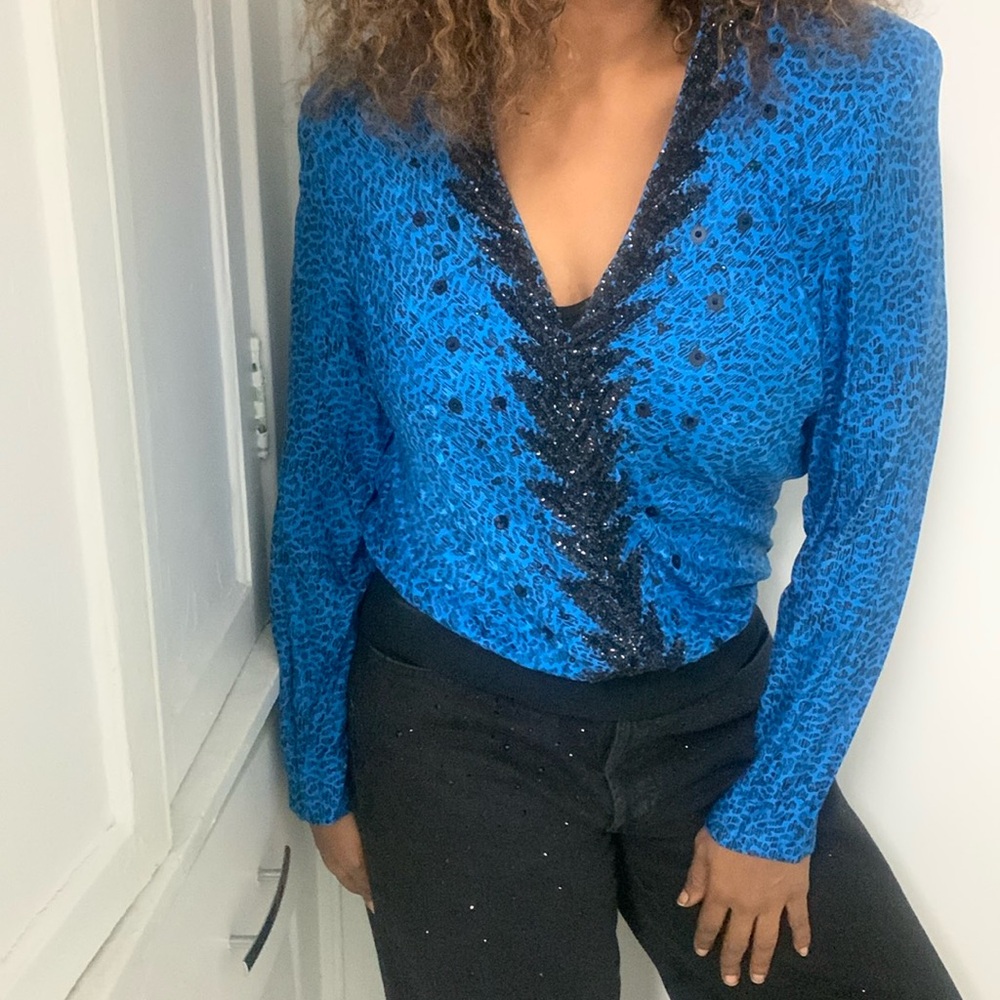 Vintage Della Roufogali Beaded Blouse, Size 8